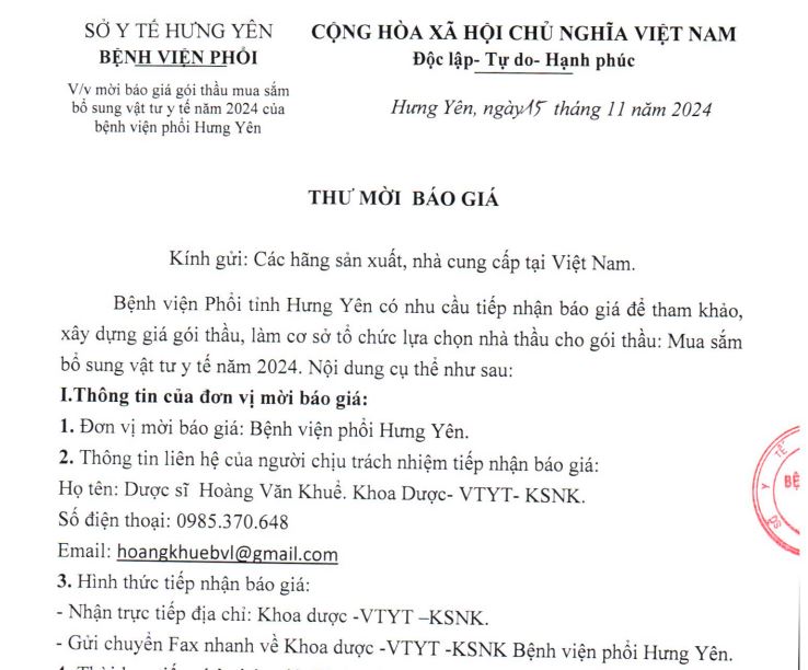 Thư mời báo giá